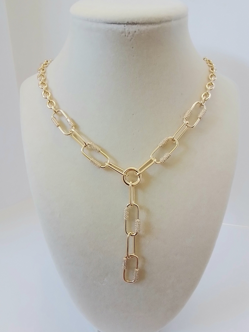 Gold Textured Link Y-Necklace